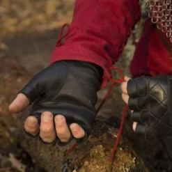 Epic Armoury Fingerlose Lederhandschuhe, Schwarz -Mittelalter Welt fingerlose lederhandschuhe schwarz 3