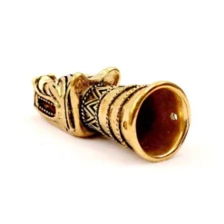 Trinkhorn Dekoration Mit Wolfskopf, Messing 5 Trinkhorn Dekoration Mit Wolfskopf, Messing -Mittelalter Welt trinkhorn dekoration mit wolfskopf messing 2